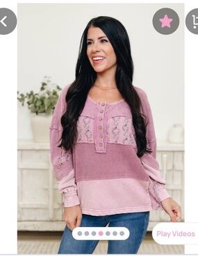 easel Mauve Patchwork Floral Henley Sweatshirt